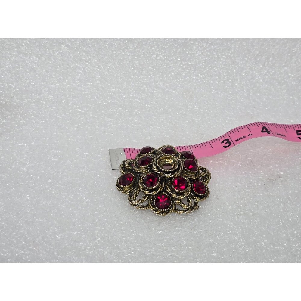 Vintage HAR Ruby Red Rhinestone Filigree Brooch Signed Floral Statement Pin